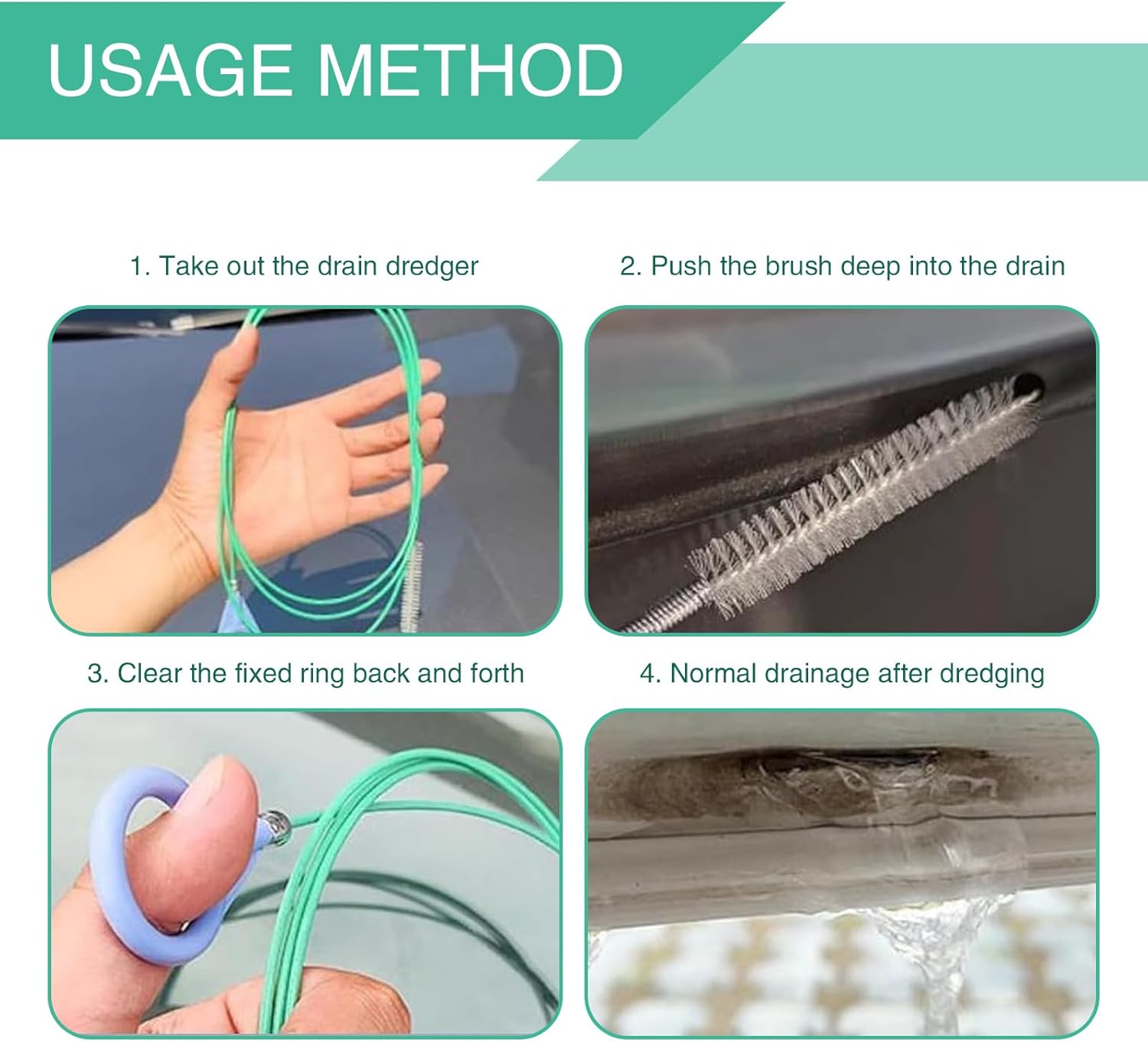Green 9.8Ft Flexible Drain Hole Unblocker T2700