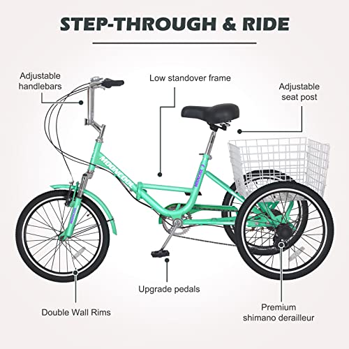 7 Speed 20/24/26 Inch Folding Tricycle with Large Basket P6286