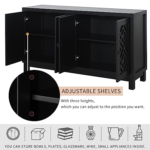 Black Farmhouse Buffet Sideboard with Adjustable Shelves and 4 Doors Wood Cabinet Y982139