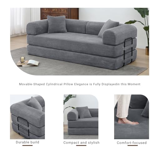 Corduroy Dark Gray Convertible Sleeper Sofa Bed E92618