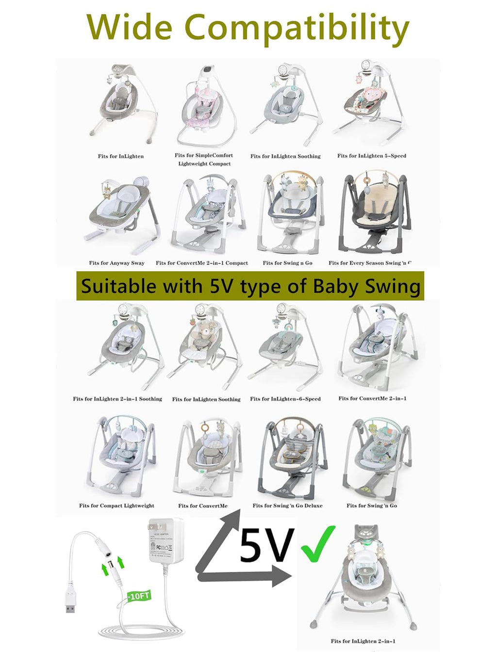 Replacement baby swing cord, Baby Swing Charger USB J751