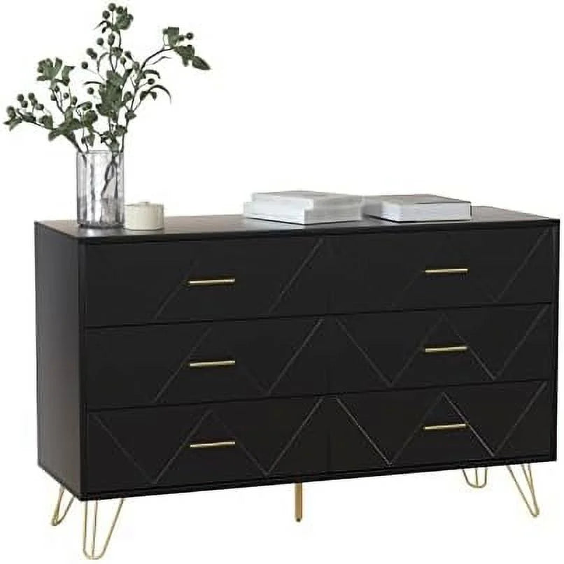 Black 6 Drawer Wood Dresser Y36221