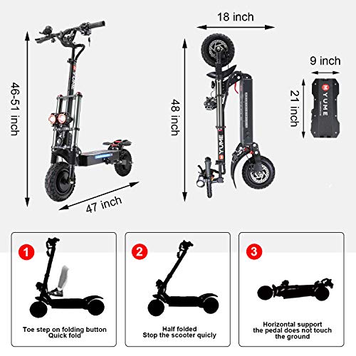 Adult Electric Scooter Dual Motor 52V 2400W 40 MPH 40 Miles 10" Off Road 330lbs Max Load Folding Scooter E290
