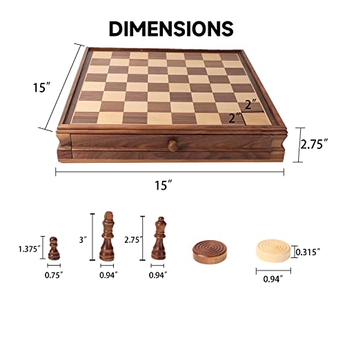 16" Wooden Folding Chess Checker Backgammon Board Game Set E16847