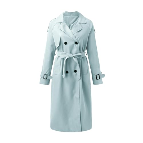 Blue Double Breasted Long Trench Coat A13850