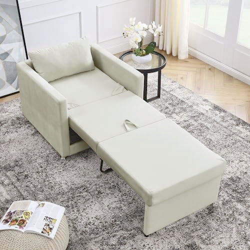 Beige Convertible Sleeper Chair with Ottoman D385