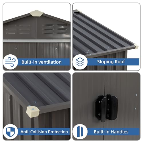 5x3 FT Waterproof Metal Garden Shed with Window and Lockable Double Door Dark Gray T787