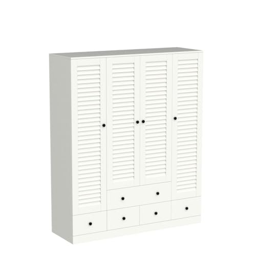 White 5 Drawer Wardrobe Armoire with Shelves and Hanging Rod P93132