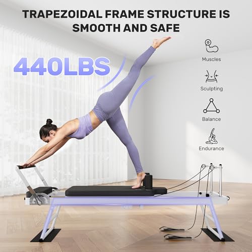 Foldable Pilates Reformer with Dual Resistance and Adjustable Height Pulleys Q13958