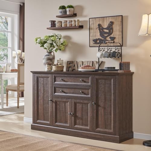 Brown Wood Buffet Cabinet with Storage, 2 Drawers, 4 Barn Doors G995764