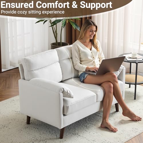 Beige Mini Loveseat Sofa with Suede Nap Upholstery F5580