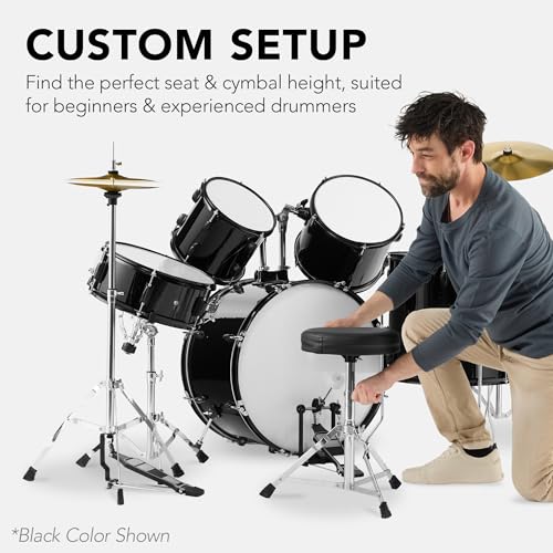 5-Piece Full Size Complete Adult Drum Set with Cymbal Stands, Stool, Drum Pedal, Sticks, Floor Tom - Dark Blue Sparkle C54825