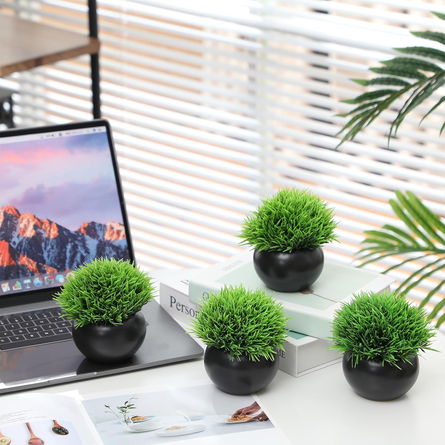 4 Pack Artificial Succulent Plants in Matte Black Ceramic Pots E796