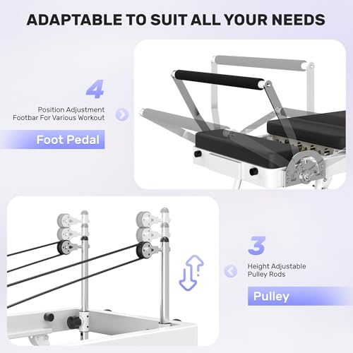 Foldable Pilates Reformer with Dual Resistance and Adjustable Height Pulleys Q13958