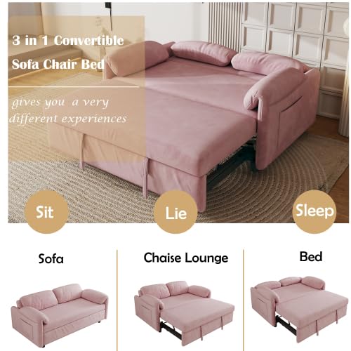 54'' Velvet 2-Seater Pull Out Sofa Bed with Storage Pockets V4514