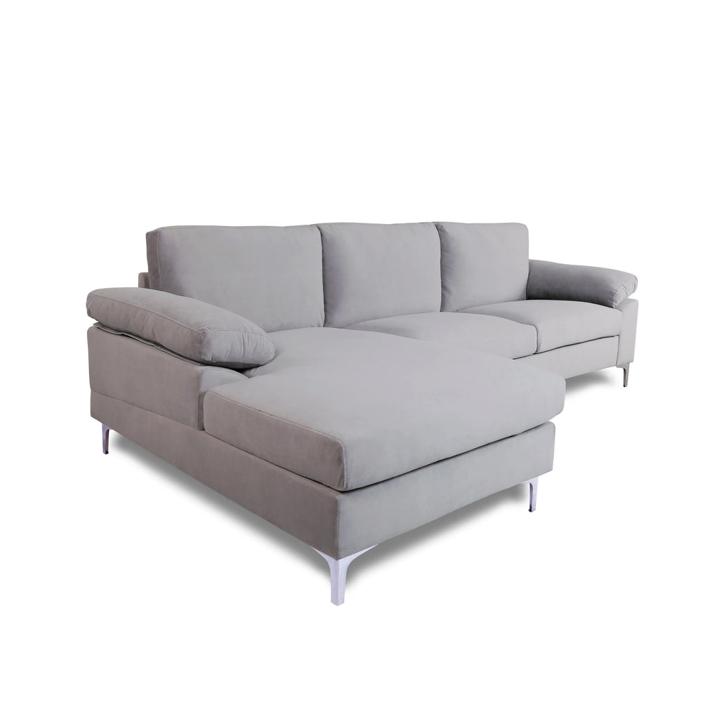 Gray Velvet L-Shape Sofa with Chaise Lounge H362316