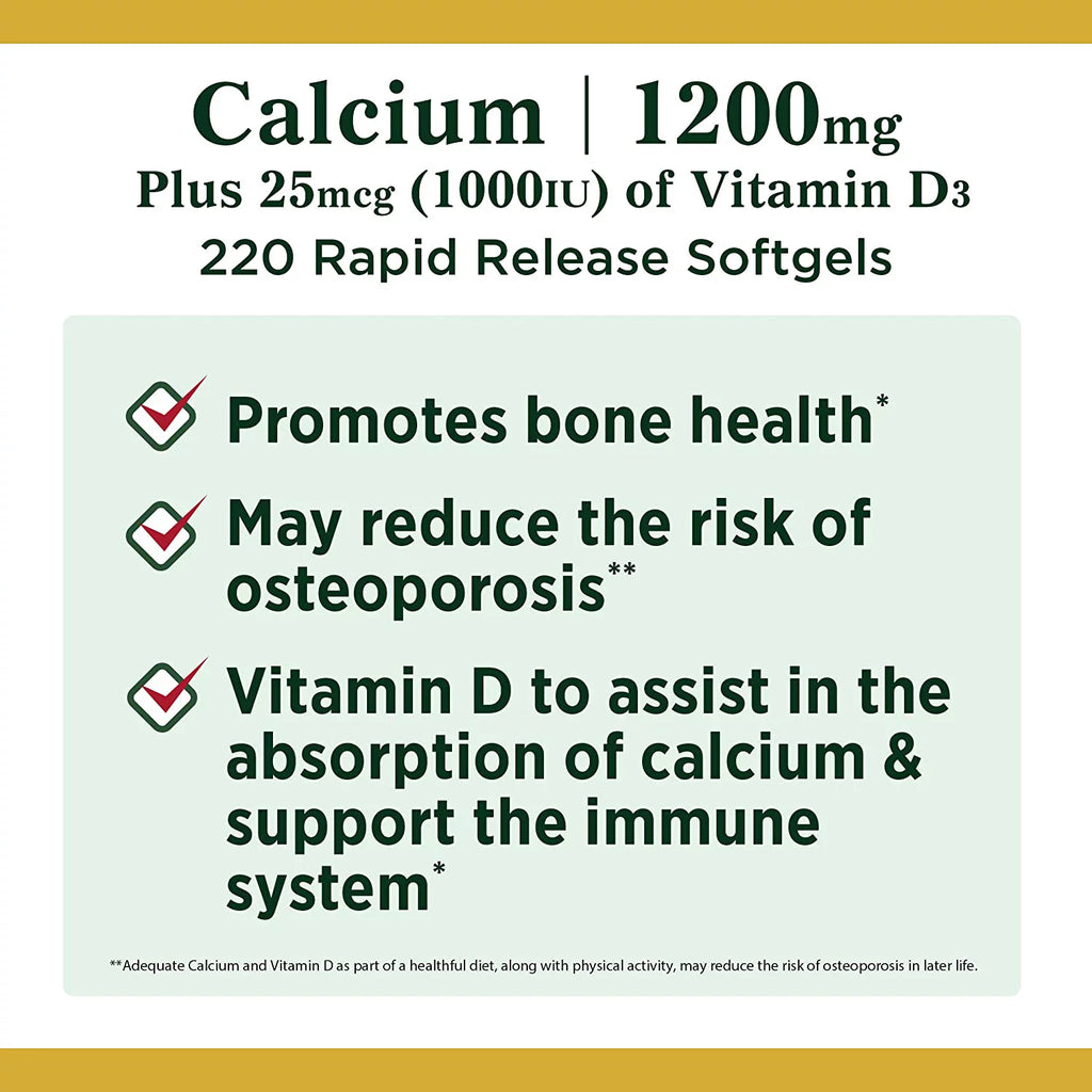 1200mg Calcium Plus 1000IU Vitamin D3 Softgels 220 ea (Pack of 3) G117