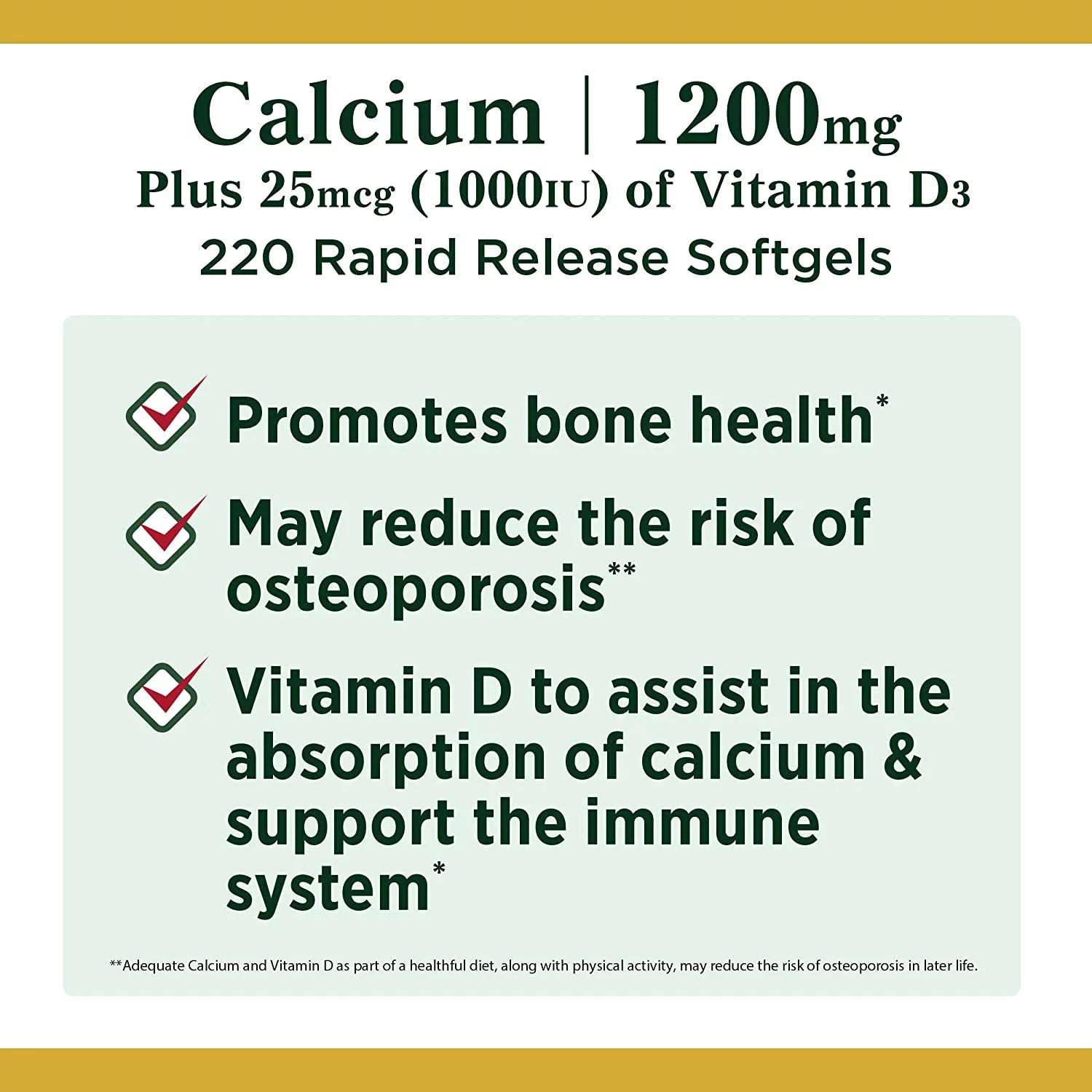 1200mg Calcium Plus 1000IU Vitamin D3 Softgels 220 ea (Pack of 3) G117
