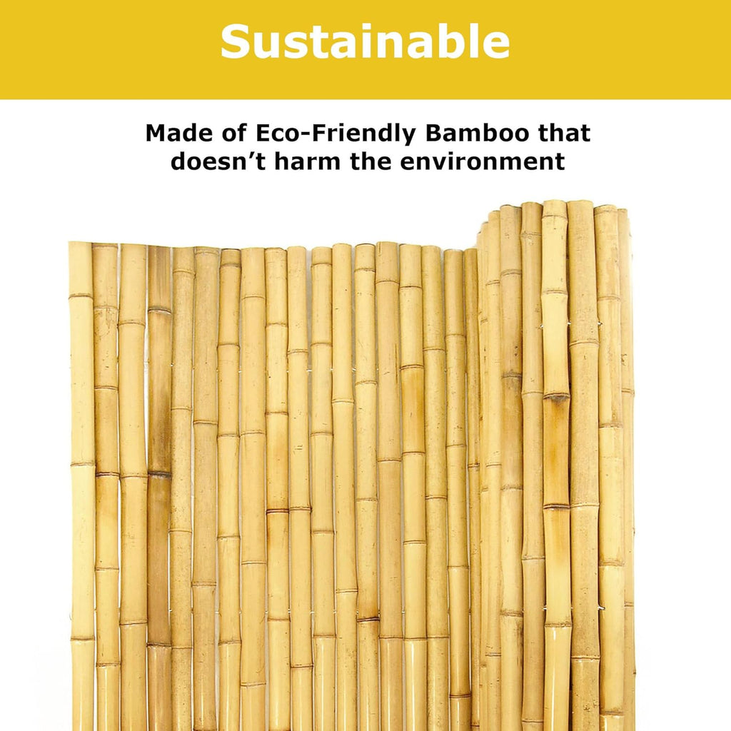 Natural Bamboo Fencing Rolled Fence Panel 0.75 in D x 6 ft H x 8 ft L Y5865