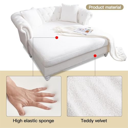 White Velvet Oversized Chaise Sofa with 2 Pillows G72805