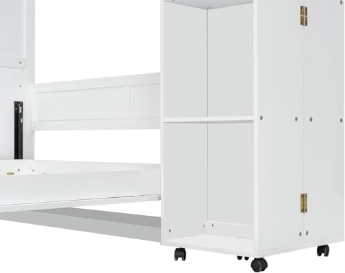 Wood White Queen Murphy Bed with Storage Shelves L259
