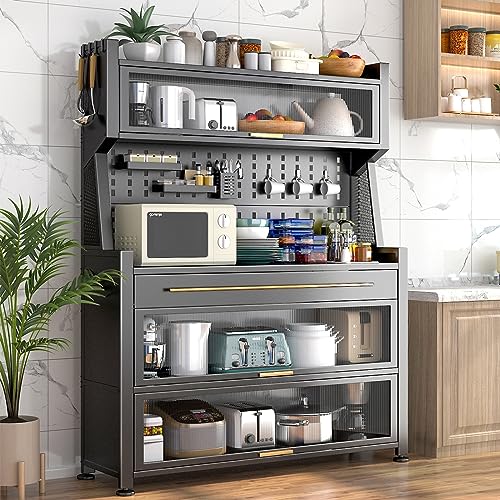 Gris L-80CM/31.5IN Kitchen Storage Cabinet with Drawers and Flip Door Cabinet F89255