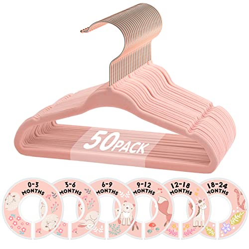11 Inch Pink Velvet Kids Hangers with 6 Pcs Size Dividers Non Slip - 30 Pack P9028