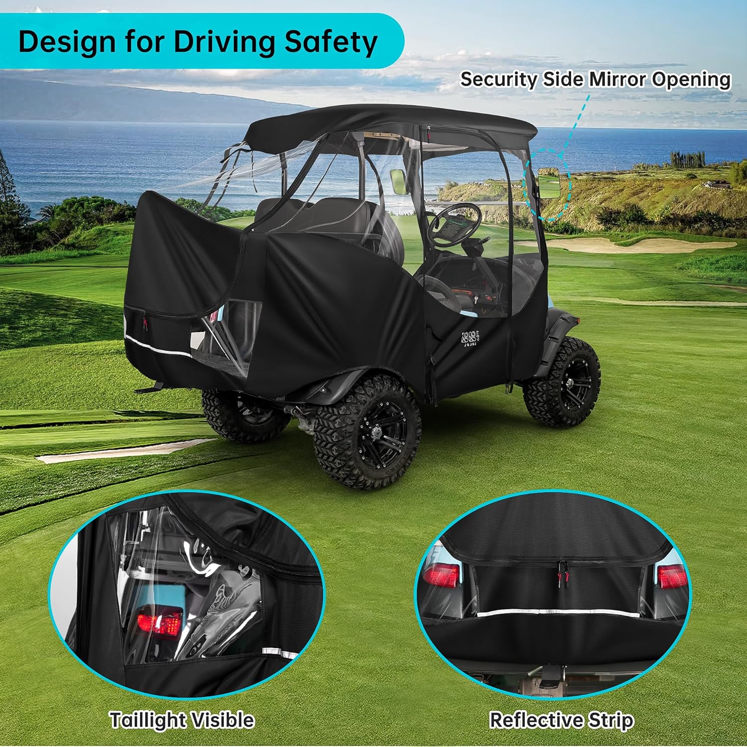 4 Passenger Golf Cart Enclosure with 4-Sided Clear Window 420D Rain Cover A169