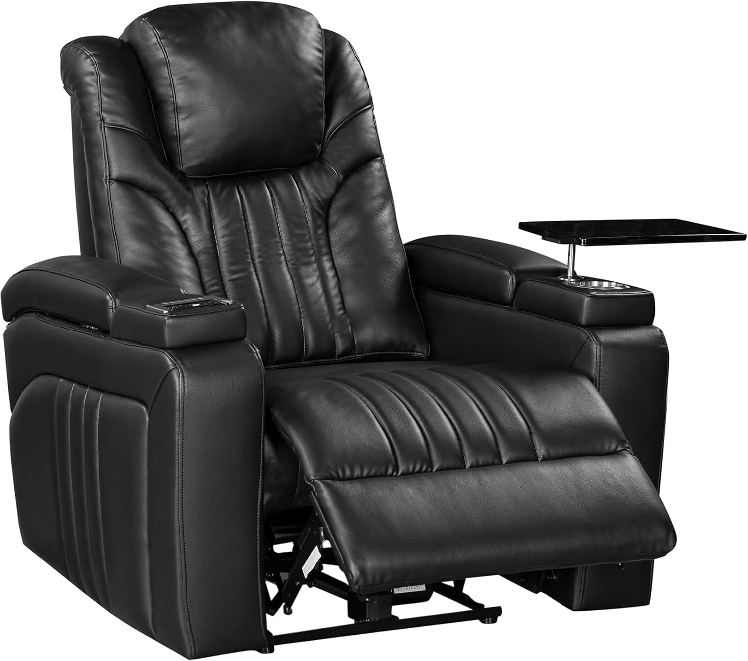 Black PU Leather Power Recliner with USB Port V2673