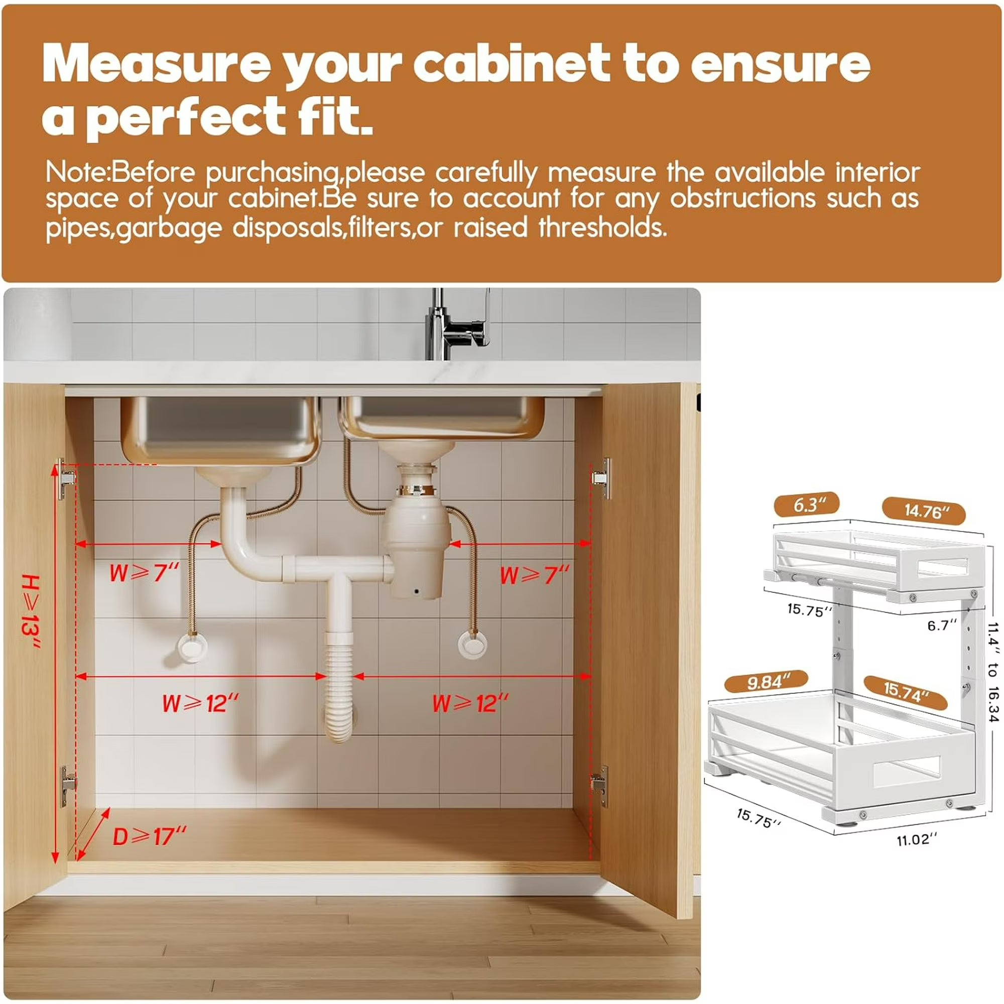 2-Pack 2-Tier L Shape Pull Out Cabinet Organizer With Round Tube Slide Rails, White S64866