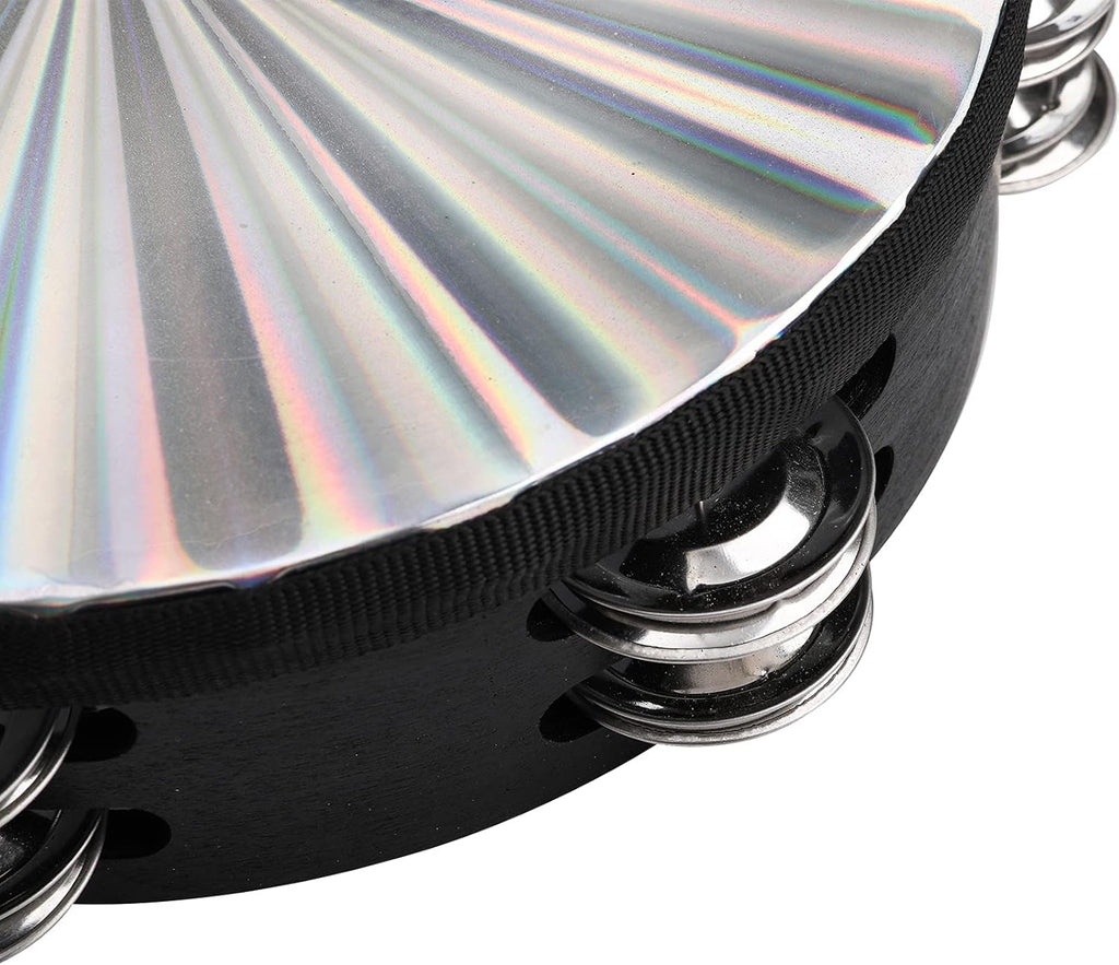 2 Pack 8/10 Inch Wood Tambourine with Double Row Jingles E531