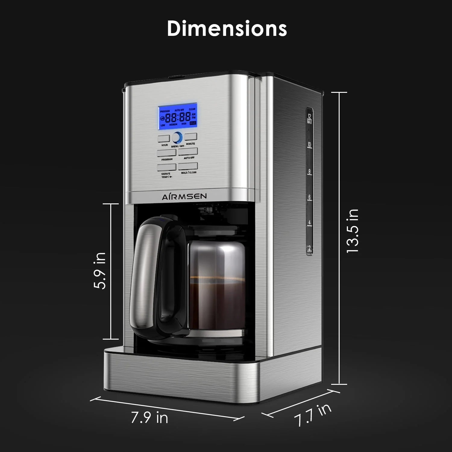 Stainless Steel 12 Cup Programmable Drip Coffee Maker Y230