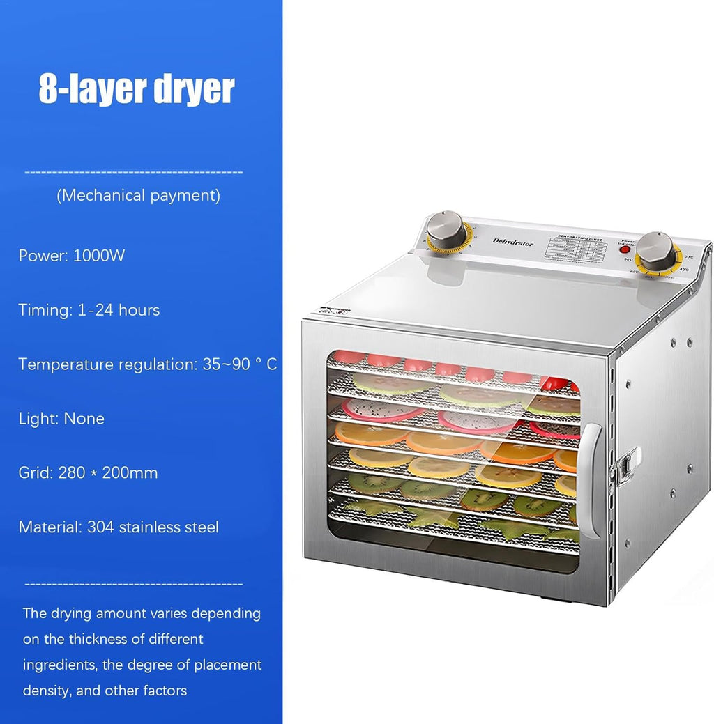 8 Stainless Steel Tray Food Dehydrator with Adjustable Temperature and Digital Timer R3553