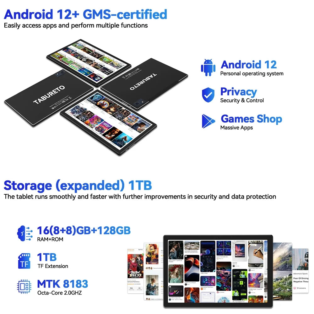 10.1 inch Android Tablet, 128GB ROM F689318