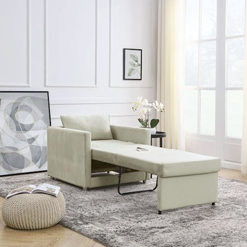 Beige Convertible Sleeper Chair with Ottoman D385