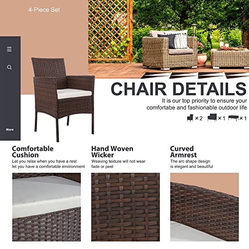 Black 4 Piece Wicker Patio Furniture Set with Tempered Glass Coffee Table Y700710