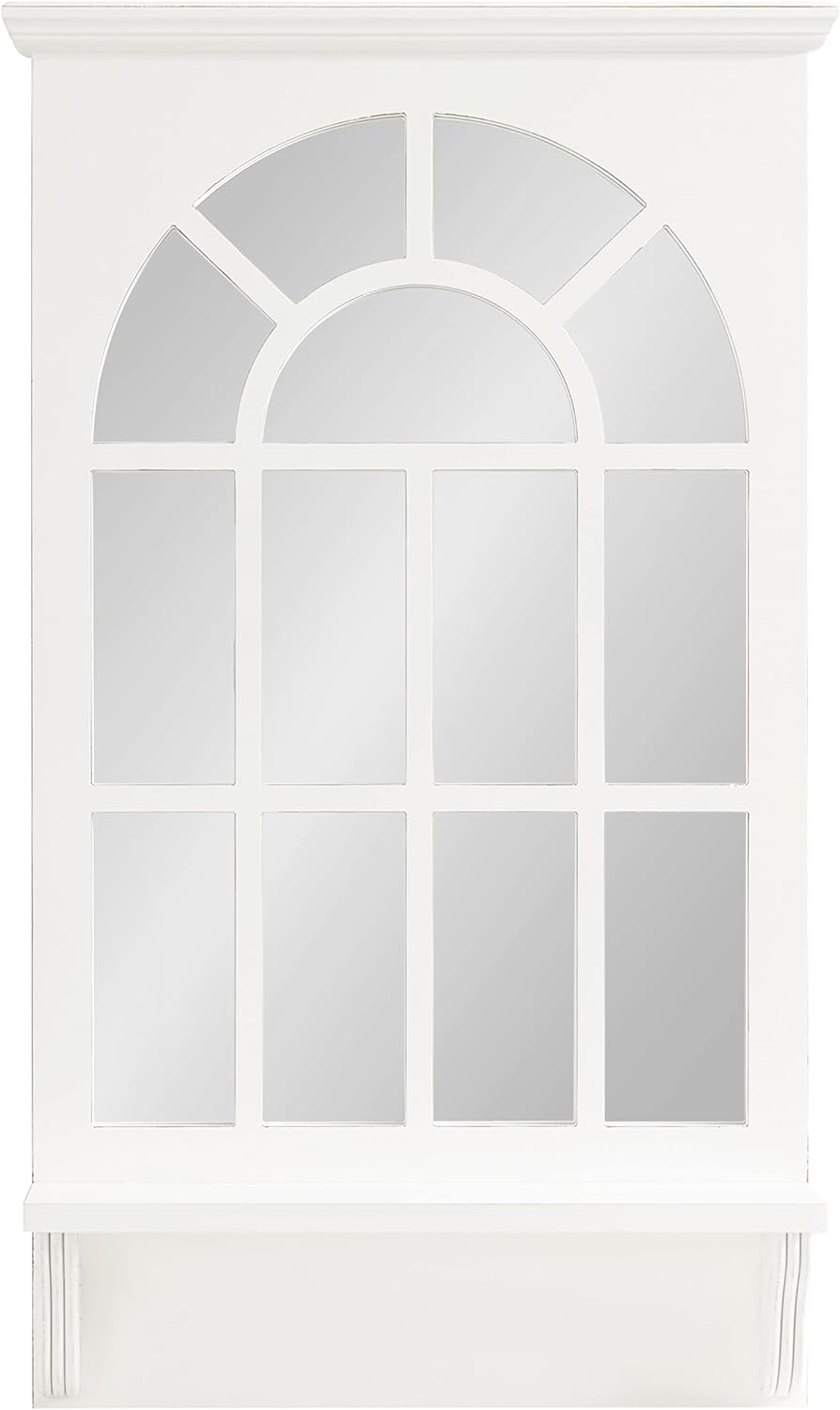 Traditional Arched Mirror with Shelf, 21 x 36, White N2126