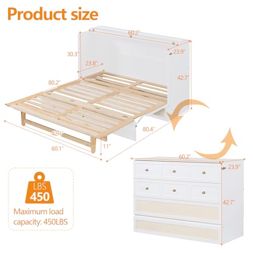 White Full Size Murphy Bed with Drawers L4679