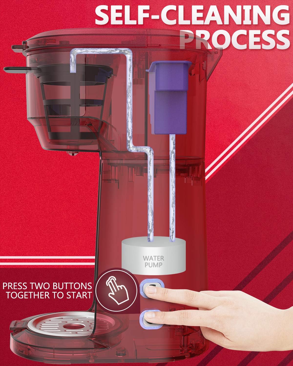 Single Serve K Cup Coffee Maker with Self Cleaning Function T338209