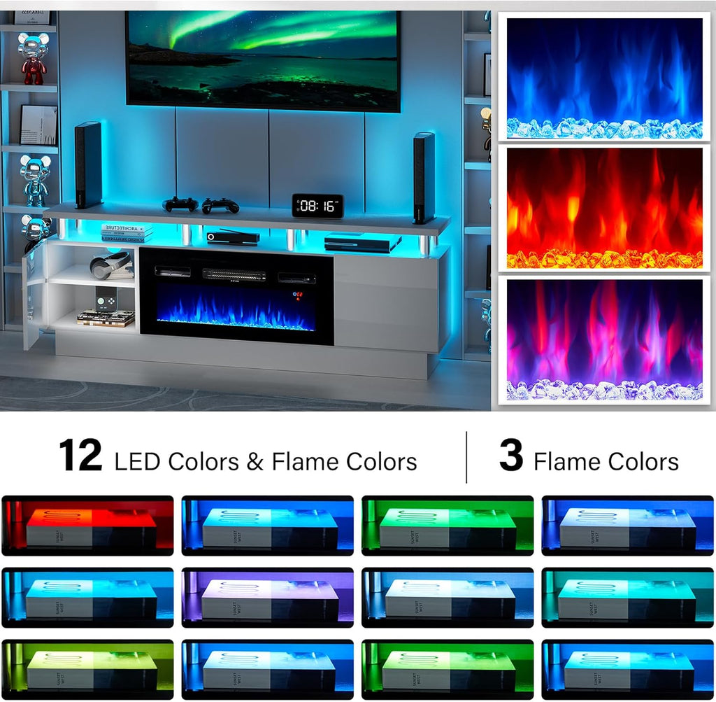 White 2 Tier Electric Fireplace TV Stand B43550