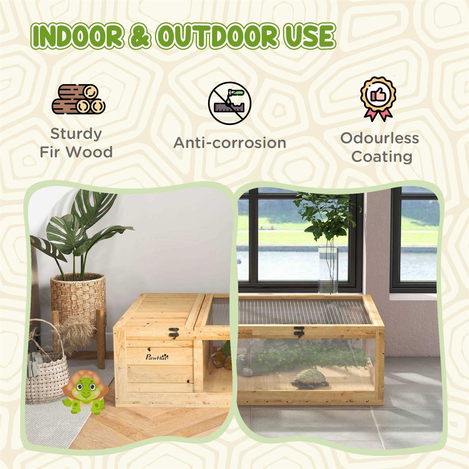 Wooden Tortoise House Turtle Habitat Enclosure Reptile Cage T73355