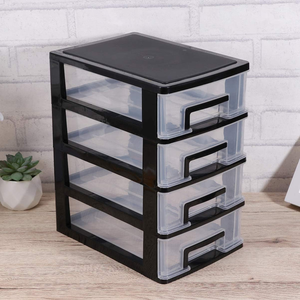 Black and Transparent 4 Layer Plastic Drawer Cabinet I77539