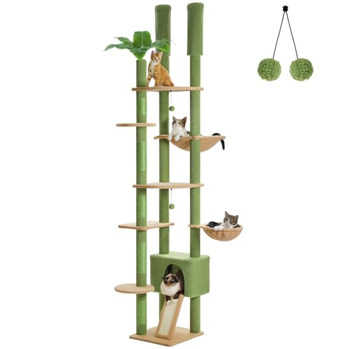 Brown Mushroom Cat Tree Adjustable Height with Cat Condo Hammock Scratching Post R6813