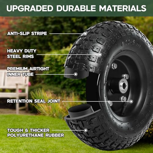 13 Inch 1 PC Rubber Pneumatic Replacement Tires and Wheels 4.00-6 with 5/8'' Axle Bore Hole G519734