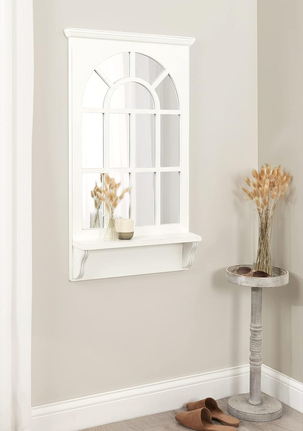 Traditional Arched Mirror with Shelf, 21 x 36, White N2126