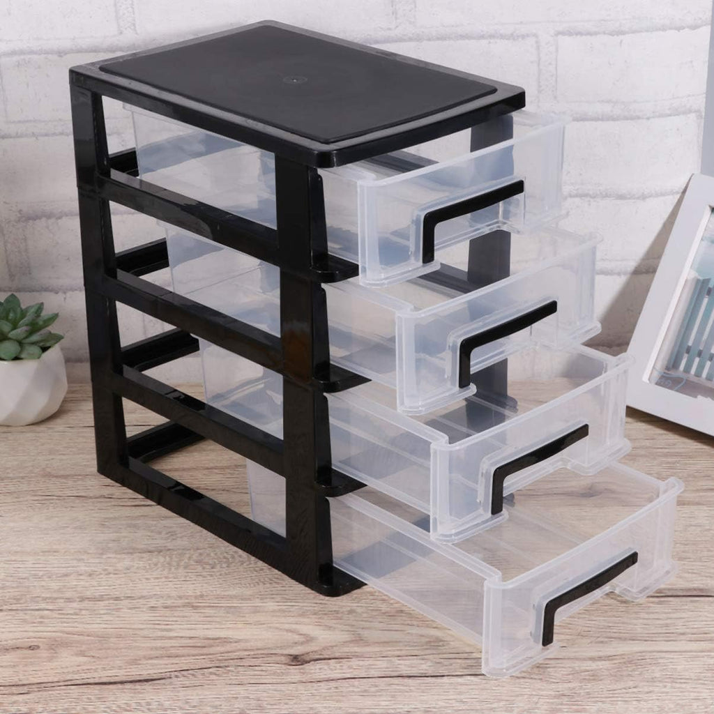 Black and Transparent 4 Layer Plastic Drawer Cabinet I77539