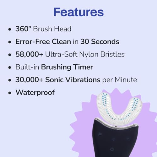 U Shaped Electric Toothbrush with 360° Nylon Bristles, 3 Cleaning Modes, Rechargeable, Waterproof, Black G399