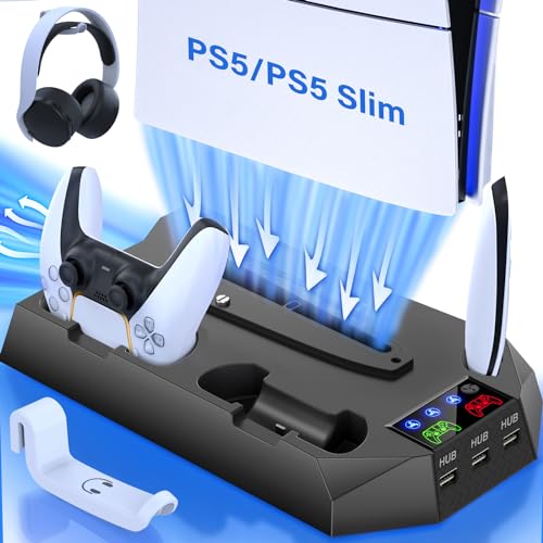 White PS5 Cooling Station with Controller Charging Station and Cooler Fan N447198