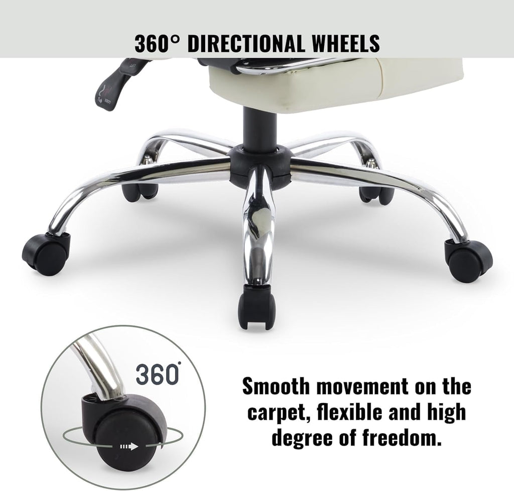 White High-Back PU Leather Office Chair with Footrest I850771