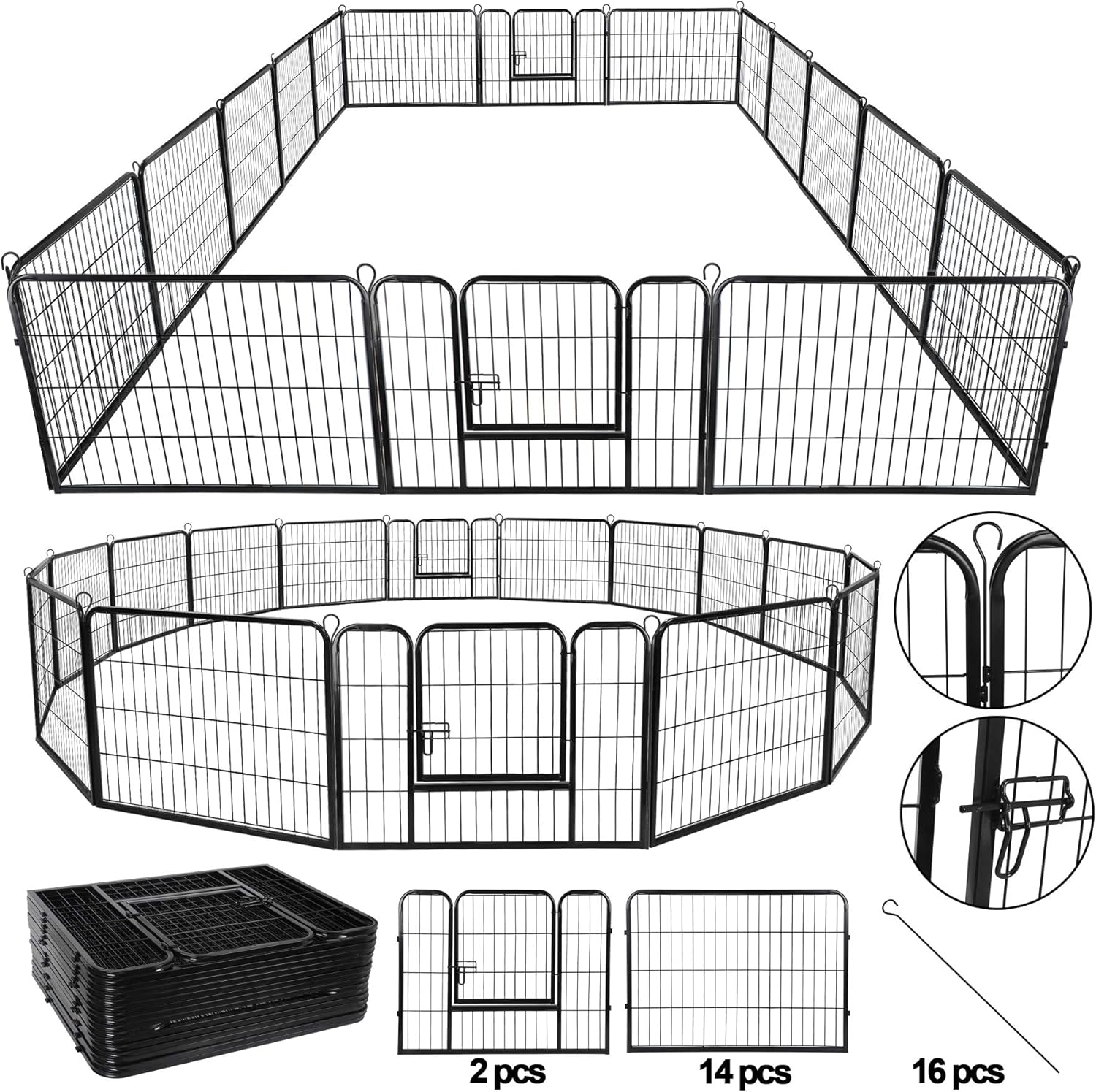 24” Tall Foldable Heavy Duty Metal Pet Playpen 16 Panels Q3106